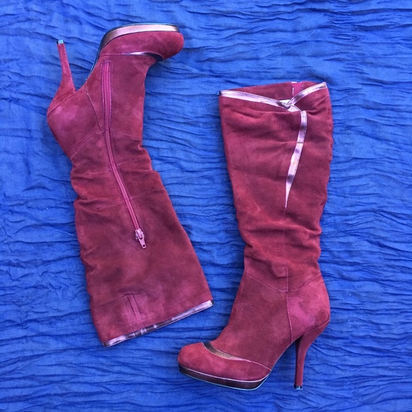 bebe Shoes Bebe Red Wine Colored Suede Stiletto Boots Poshmark